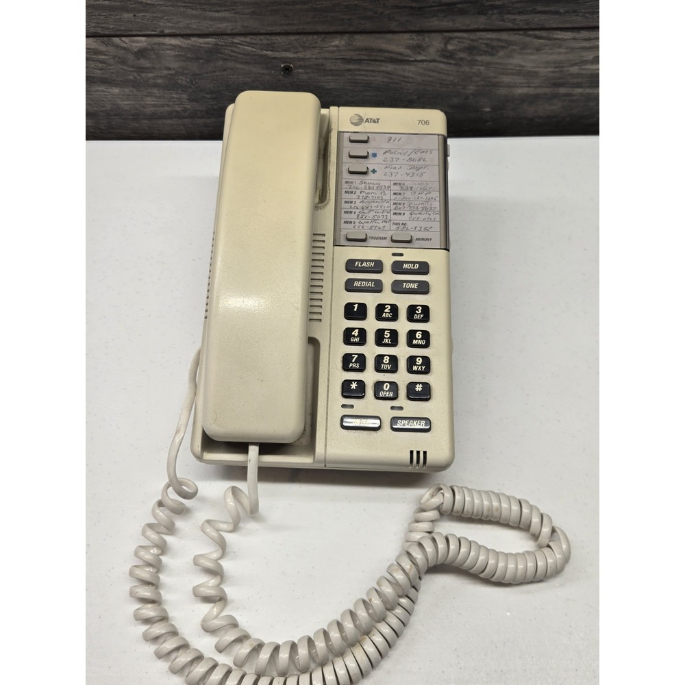 AT&T Speakerphone 706 Corded Telephone off white/brown see pics
